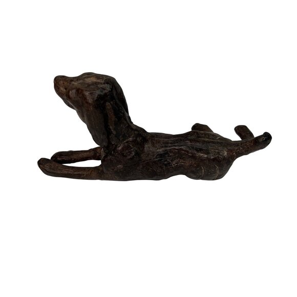 Handcrafted Dark Tan Leather Dog Figurine Sculpture Glass Eyes - Picture 3 of 10